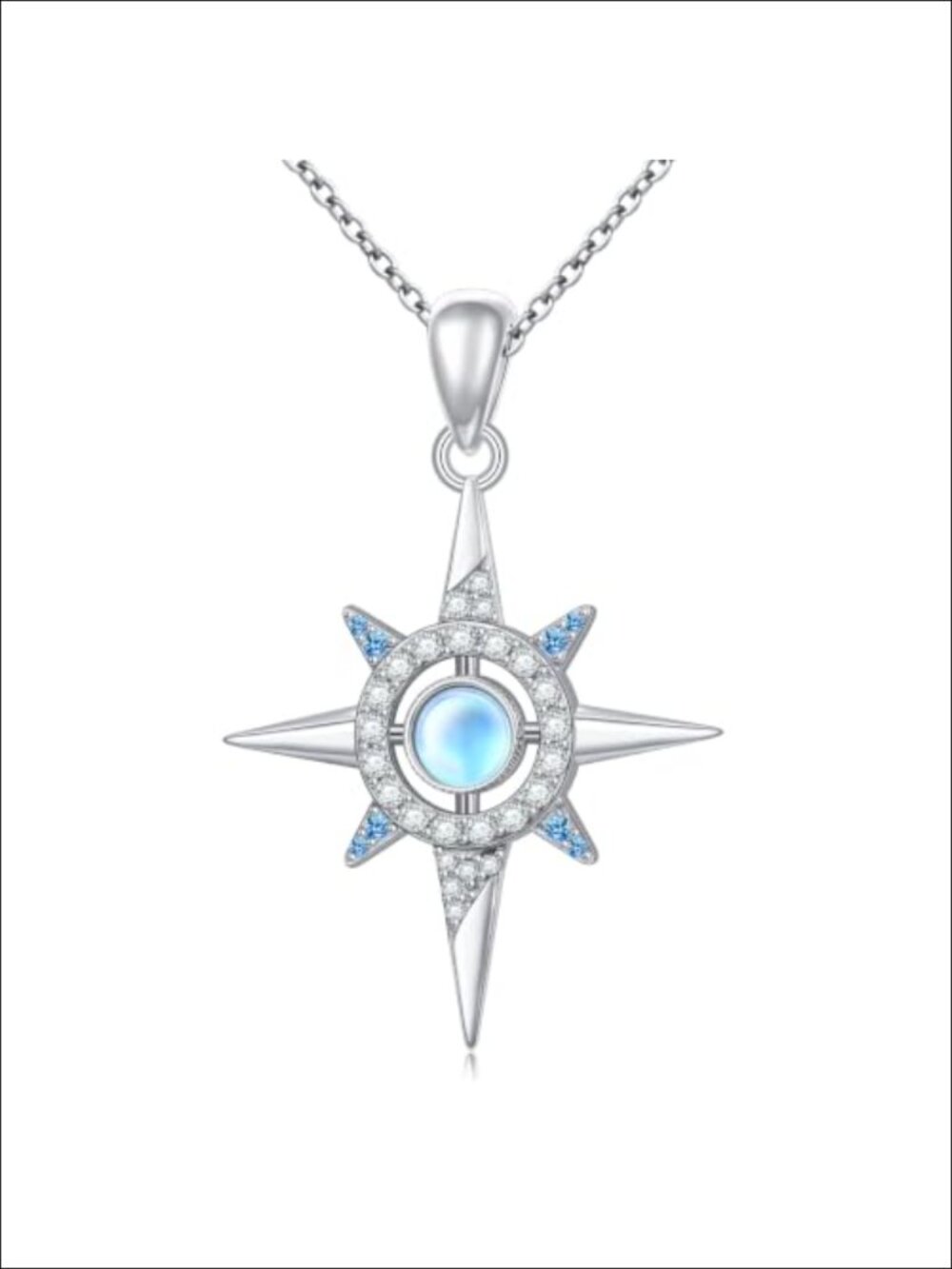 925 Sterling Silver North Star Moonstone Pendant Necklace